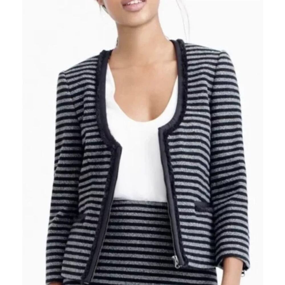 J. Crew Suiting Womens Tweed Crop Blazer Size 6 Black Stripe Full Zip